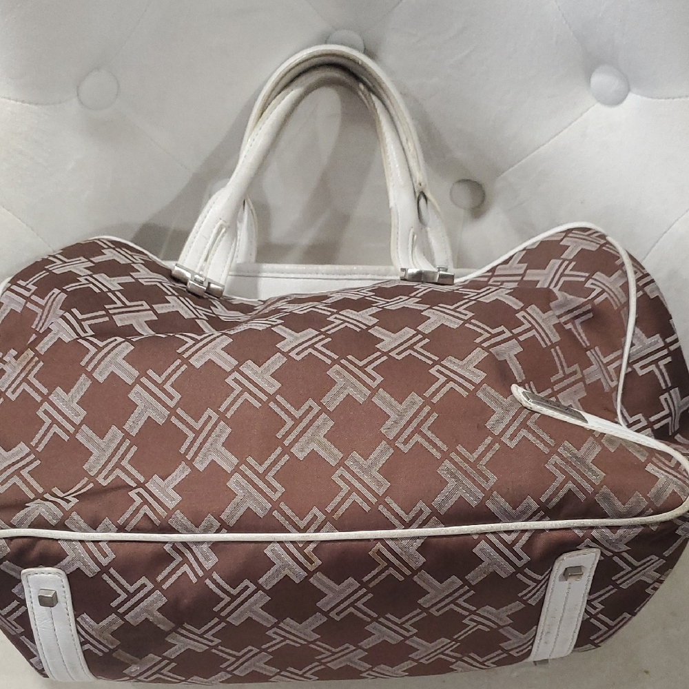 Tumi Voyageur Monogram Nylon Satchel Brown Carryall Bag - Picture 3 of 15